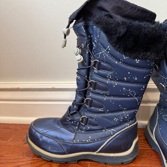 Lands' End Womens Winter Boots Star Pattern Size 5M Navy Blue Rubber Sole - Picture 2 of 9